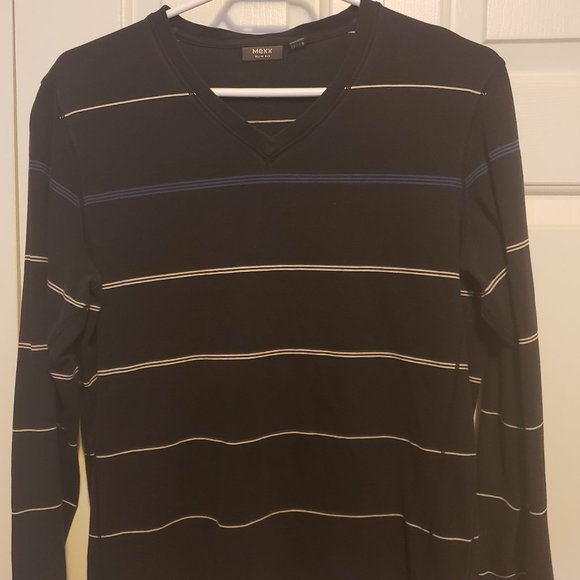 Mexx Black Pull Over w/White and Blue Stripes - Picture 1 of 2